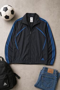 Adidas Kids Windbreaker Jacket Navy Blue Zip Up Sporty Lightweight School